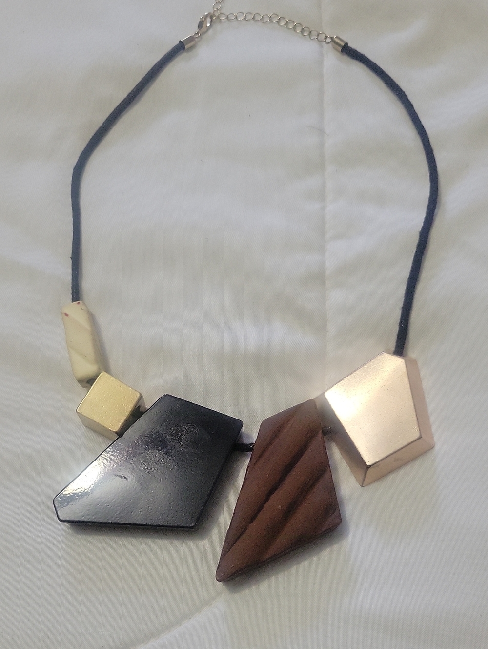 Geometric Multi-Shape Statement Necklace - Black, Brown, Gold, Cream